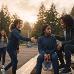 Vote NO on IL26-638 Black student athlete supported by coach and teammates on a Washington track