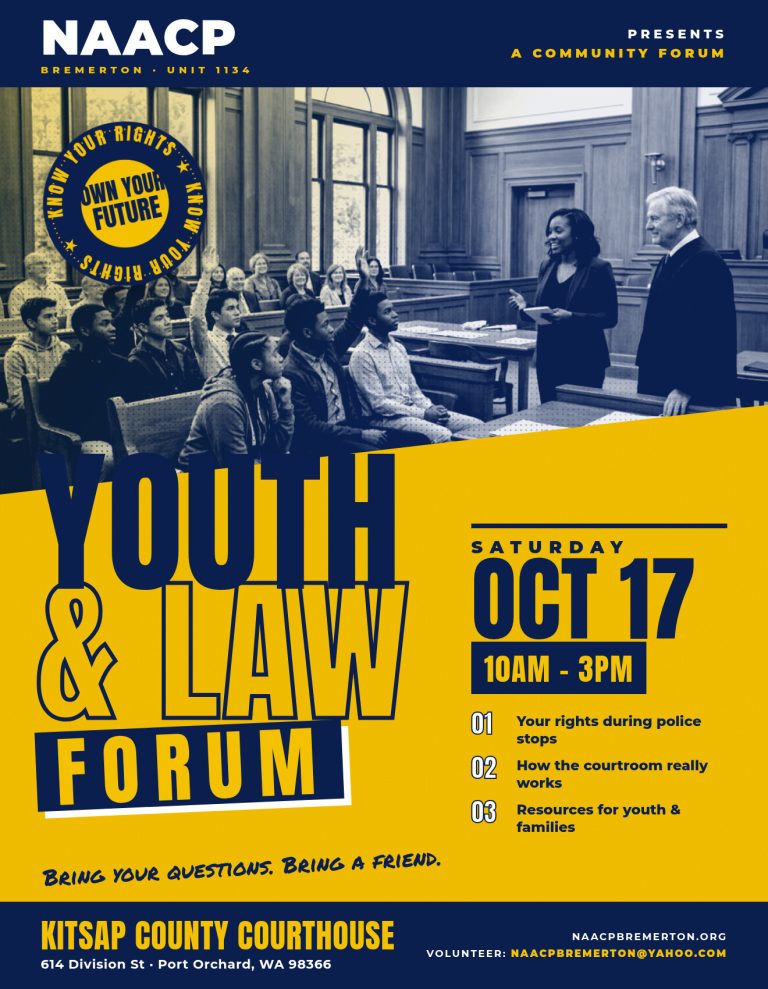 Bremerton Youth and Law Forum flyer, Know Your Rights, October 17, 2026, Kitsap County Courthouse
