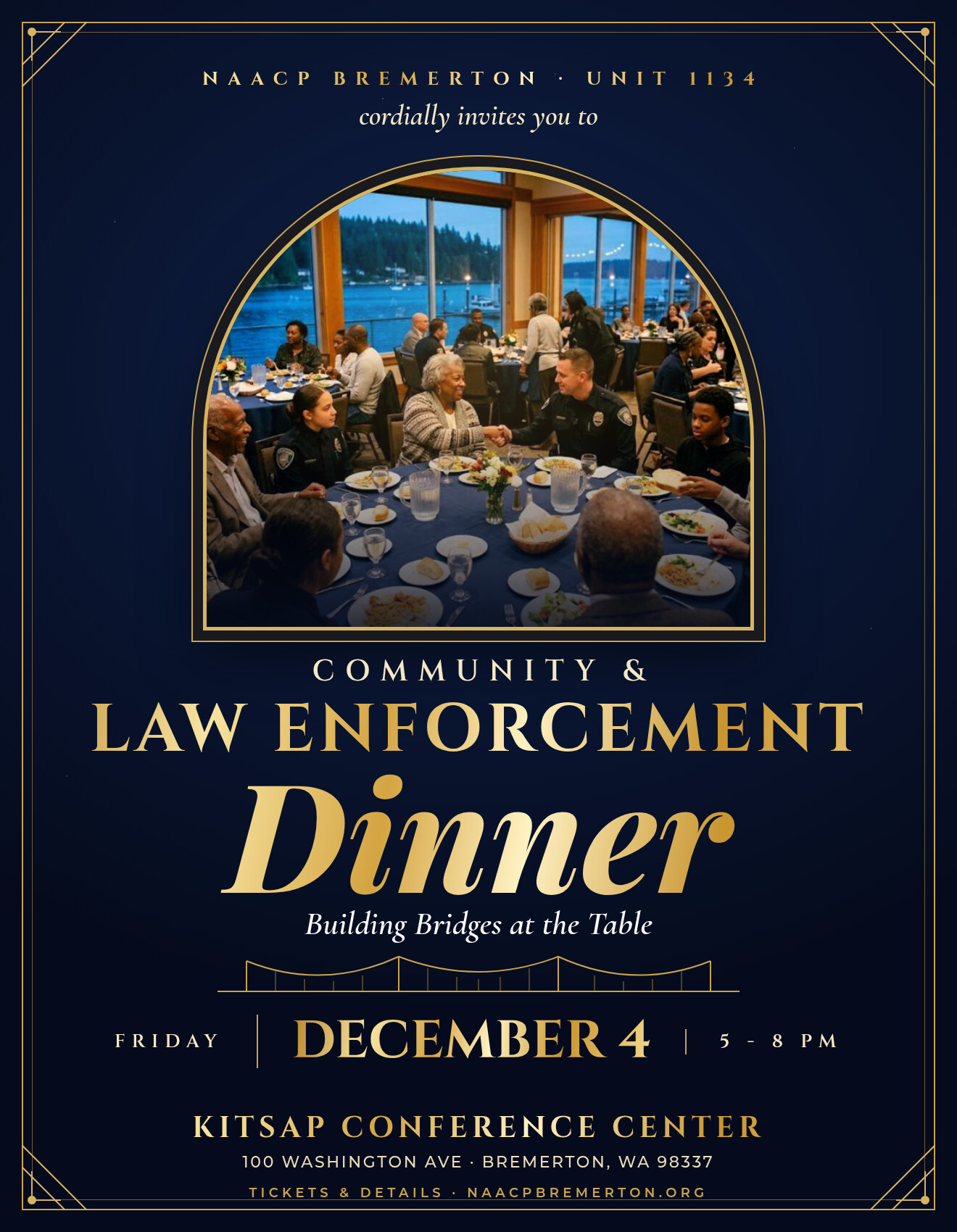 Community and Law Enforcement Dinner invitation, Building Bridges at the Table, December 4, 2026, Bremerton