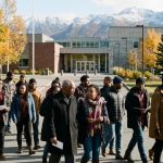 Alaska Senate election voters walking together in Anchorage